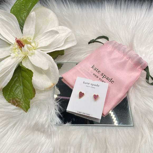 Kate Spade Earrings Pink Stones, Heart Shape, Goldtone Hardware Dustbag Included - Picture 1 of 2